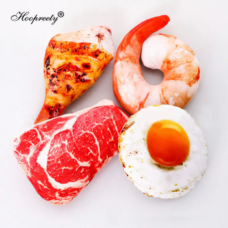 Pet+ presents Squeaky Meals | Interactive Pet Toy | Chicken | Steak | Egg | Shrimp | Bread | Ice-cream | Lettuce | Potato | Corn | Cucumber