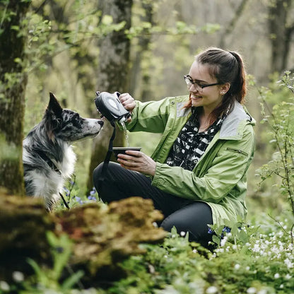 Pet+ presents Multifunctional Pet Leash With built in water bottle, collapsible bowl, waste bag dispenser, and hook for used bags | Pet Accessories | Smart Pet Supplies