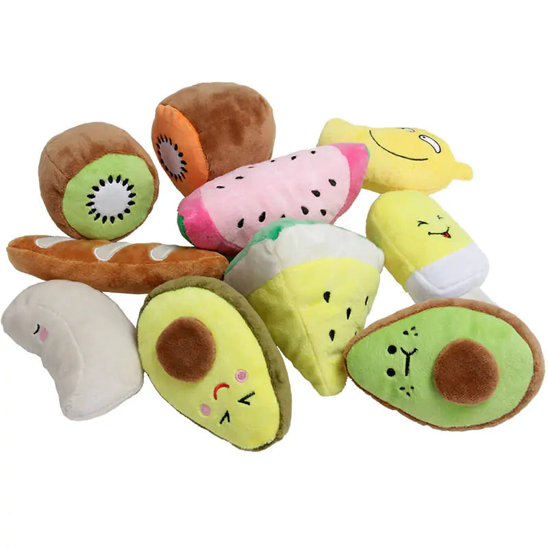 Pet+ presents Squeaky Fruits | Interactive Pet Toys | Watermelon | Kiwi | Avocado | Mango | Ice-cream | Bread