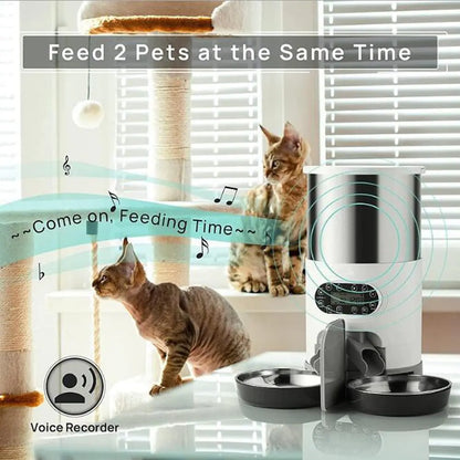 Pet+ presents Smart Wi-Fi Pet Feeder | Single Feeder | Double Feeder | Button and App (Android and IOS) Operated | For Dogs and Cats