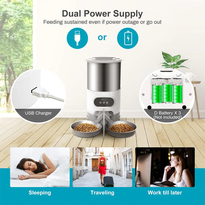 Pet+ presents Smart Wi-Fi Pet Feeder | Single Feeder | Double Feeder | Button and App (Android and IOS) Operated | For Dogs and Cats